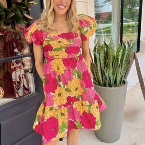 Listicle Flower Print Puff Sleeve Dress